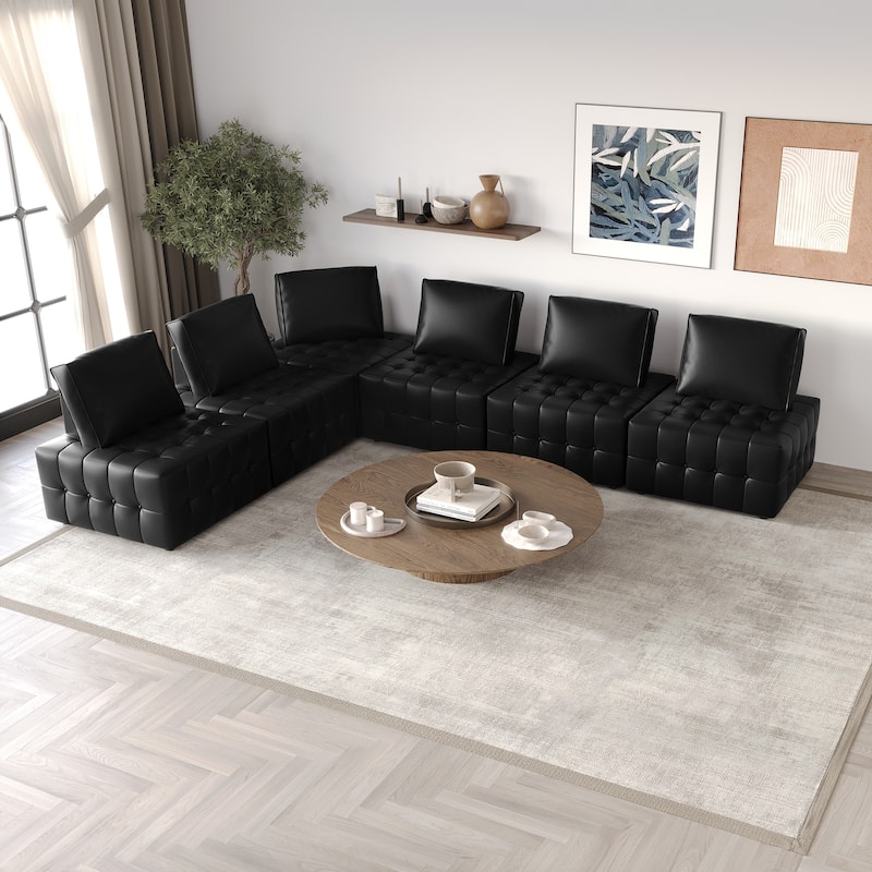 CraftPorch 6-Piece Elegance Button-Tufted PU Upholstered