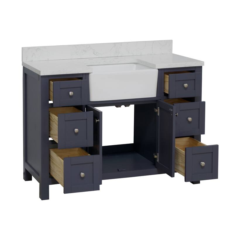 KitchenBathCollection Yorkshire 48" Farmhouse Bathroom Vanity with Engineered Marble Top