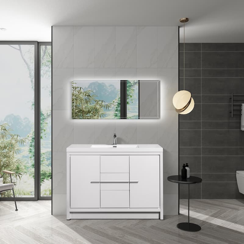 Freestanding Bathroom Vanity Set in HG-White with Integrated Solid Surface Sink - 48" x 36" in.