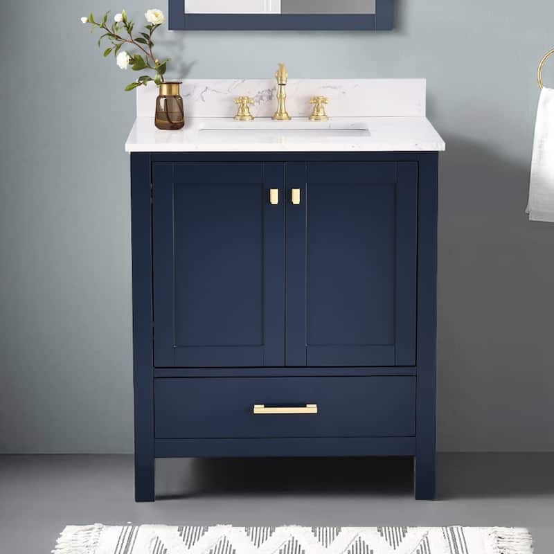 StarrySky 30 inch Undermount Single Sink Bathroom Vanity with Engineered Carrara Marble Top