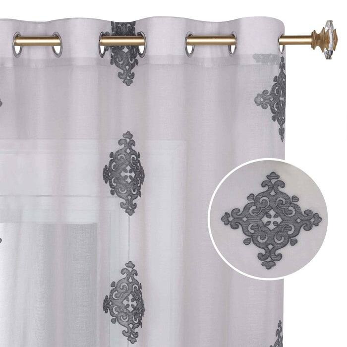 Superior Damask Grommet Sheer Window Curtain Panels (Set of 2)
