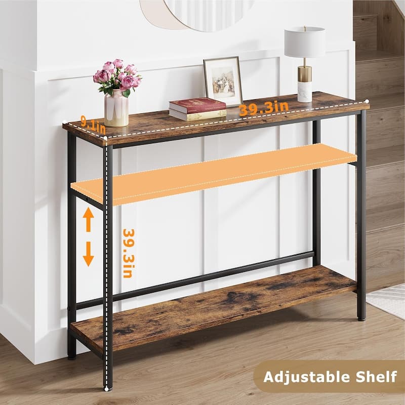 Narrow and Thin Sofa Table with Adjustable Shelves
