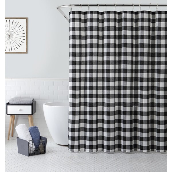 Shower Curtain With Buffalo Plaid Design. Opens flyout.