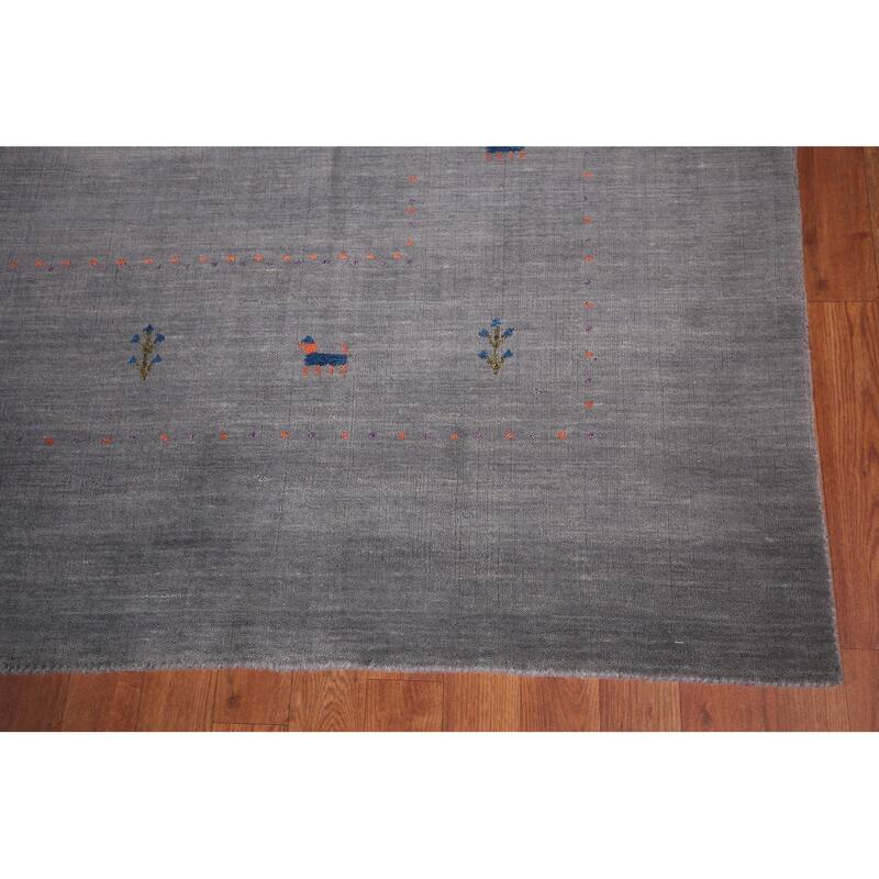 Tribal Gray Gabbeh Indian Area Rug Hand-Knotted Wool Carpet - 8'1"x 9'11"