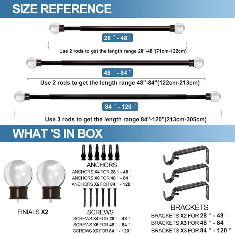1-inch Diameter Crystal Ball Adjustable Single Drapery Curtain Rod