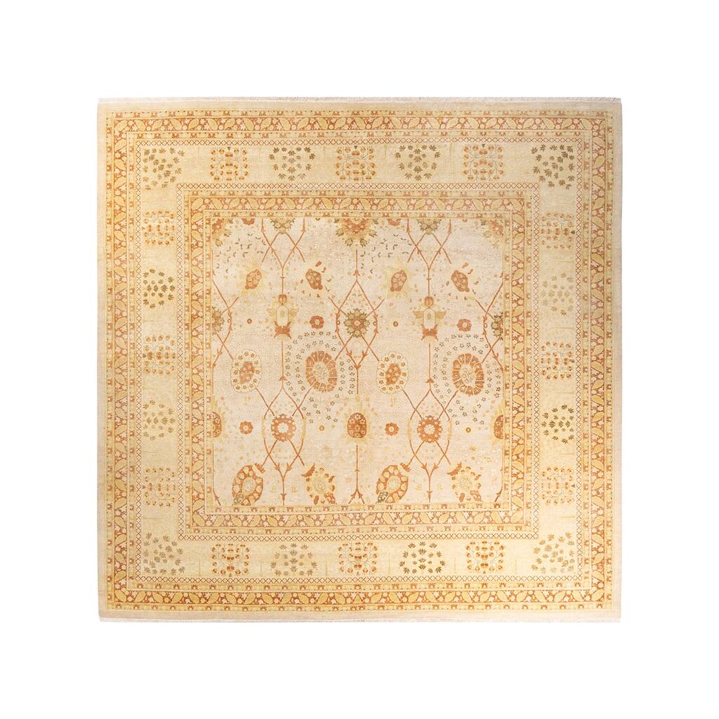 Overton Hand Knotted Wool Vintage Inspired Traditional Mogul Ivory Square Area Rug - 10' 1" x 10' 1"