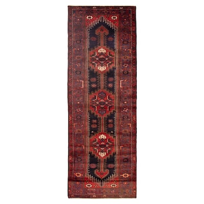 ECARPETGALLERY Hand-knotted Anadol Dark Navy, Red Wool Rug - 3'3 x 10'0