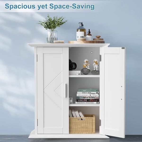 VECELO Small Coffee Bar Cabinet Kitchen Storage Cabinet Farmhouse Buffet Sideboard with Door and Adjustable Shelf Accent Cabinet White