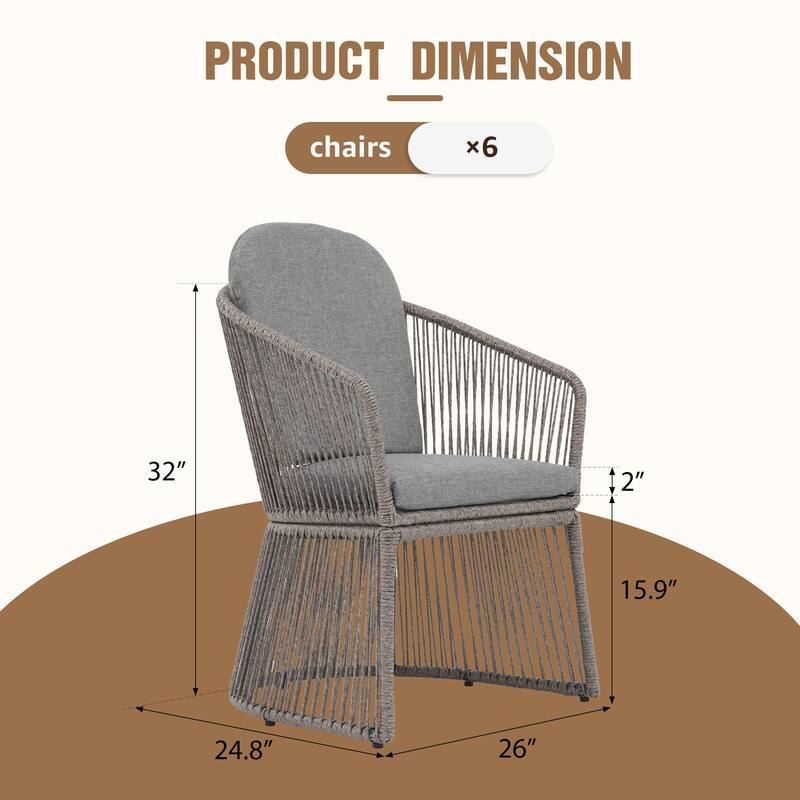 Extendable Wood Outdoor Dining Table Set with 6 PE Wicker Chairs