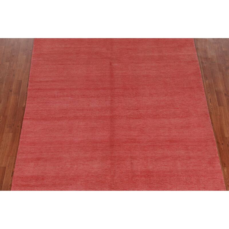 Hand Knotted Oriental 100% Wool Carpet Modern Solid Coral Gabbeh Area Rug - 8' 8'' X 6' 0''