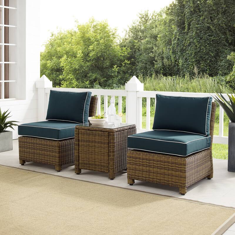 Crosley Bradenton 3Pc Outdoor Wicker Chair Set - Weathered Brown - Navy