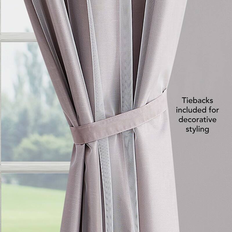 Creative Home Ideas Augusta Faux Silk Blackout with Sheer Overlay Grommet Window Curtain Panel Pair with Tiebacks