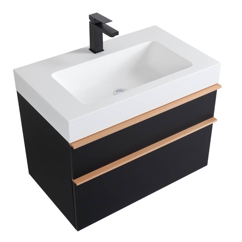30" Wall Mounted Bathroom Vanity with Integrated Acrylic Sink, 2 Soft-Close Drawers