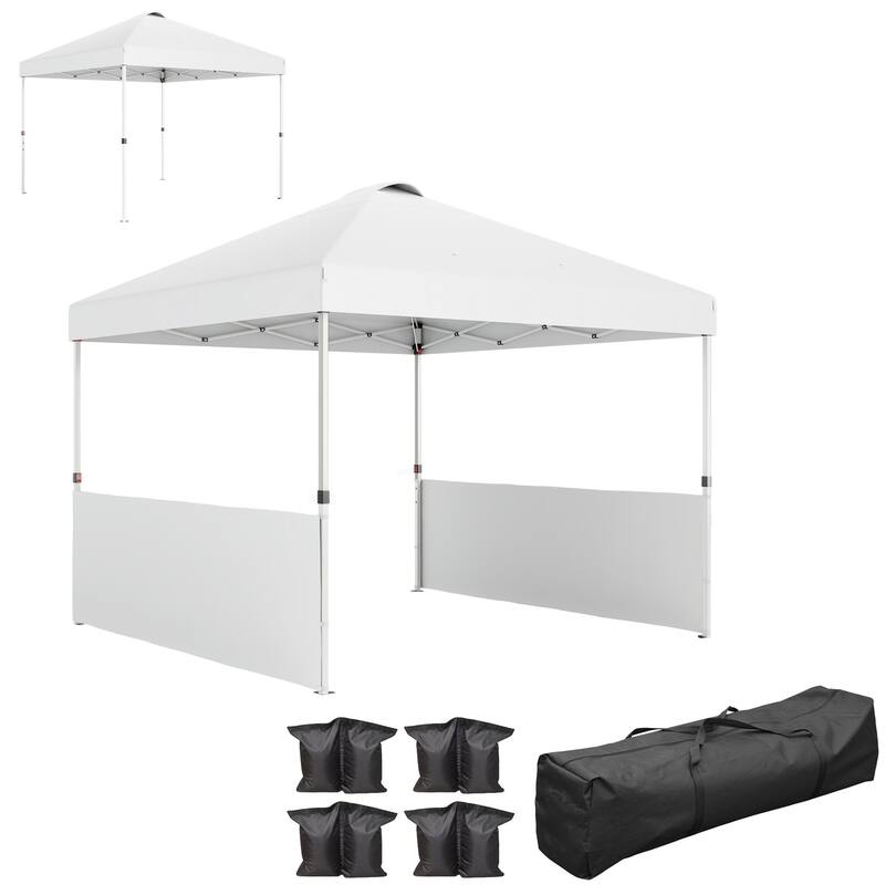 10x 10 ft Party Tent Pop Up Canopy Tent with 2 Half Sidewalls with Wheeled Carry Bag, White