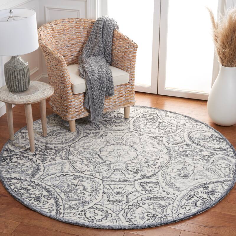 SAFAVIEH Handmade Metro Xaviere Modern Wool Rug - 6' Round - Ivory/Grey