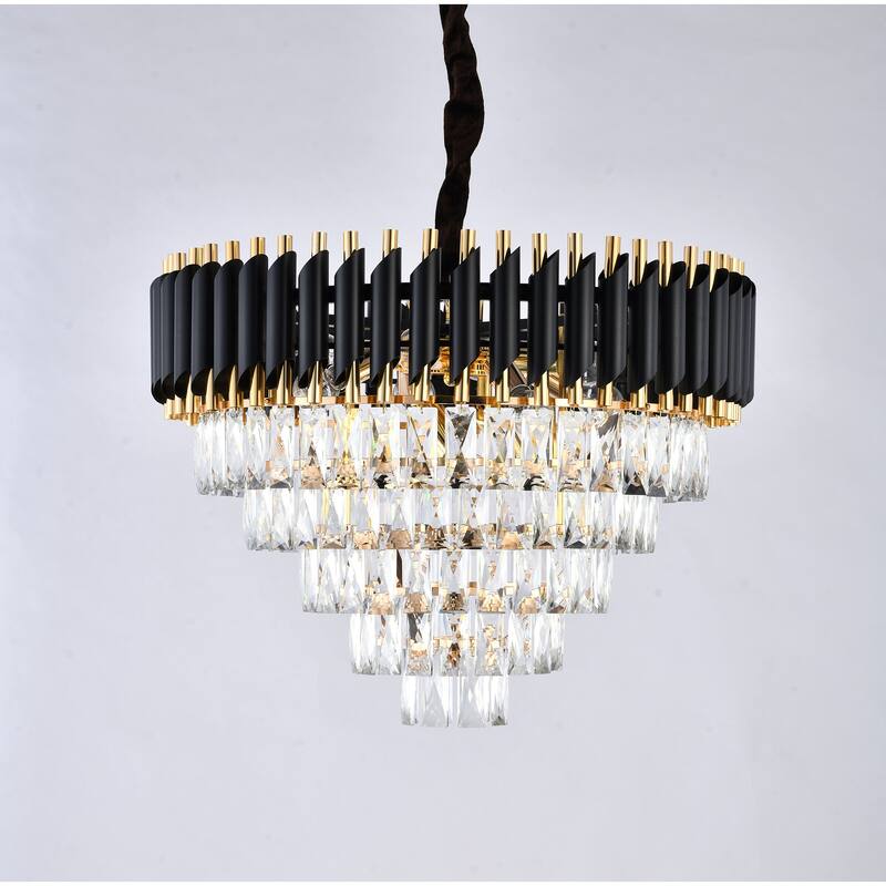 Transitional 8-Light Black And Gold Stainless Steel Chandelier