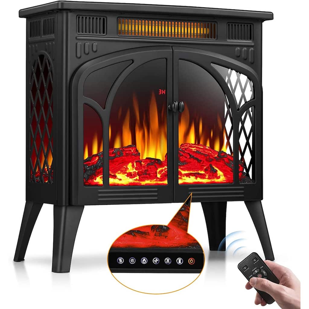 Freestanding Fireplace Heater with Realistic Flame,Portable Remote Control - 4.2"D x 9.24"W x 9.55"H