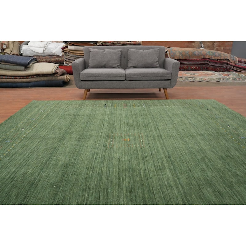 Hand Knotted Oriental 100% Wool Carpet Tribal Animal Pictorial Green Gabbeh Area Rug - 9' 8'' X 9' 9''