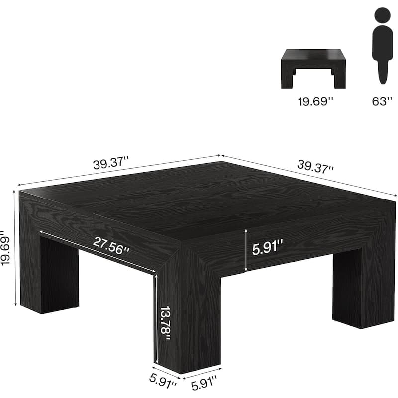 39.4" Square Coffee Table for Living Room, Farmhouse Center Cocktail Table (MDF) - 39.4" L x 39.4" W x 19.7" H