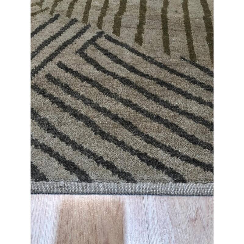 Gold Handmade Wool Transitional Rug 9' x 11'9 - Hand Knotted Natural Dyes Soft Pile Cotton Foundation - N/A