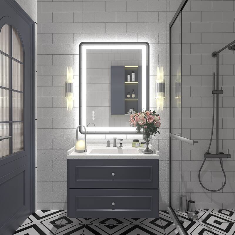 UL Certified Black Metal Framed LED Front Light and Backlit Anti-Fog Wall Bathroom/ Vanity Mirror