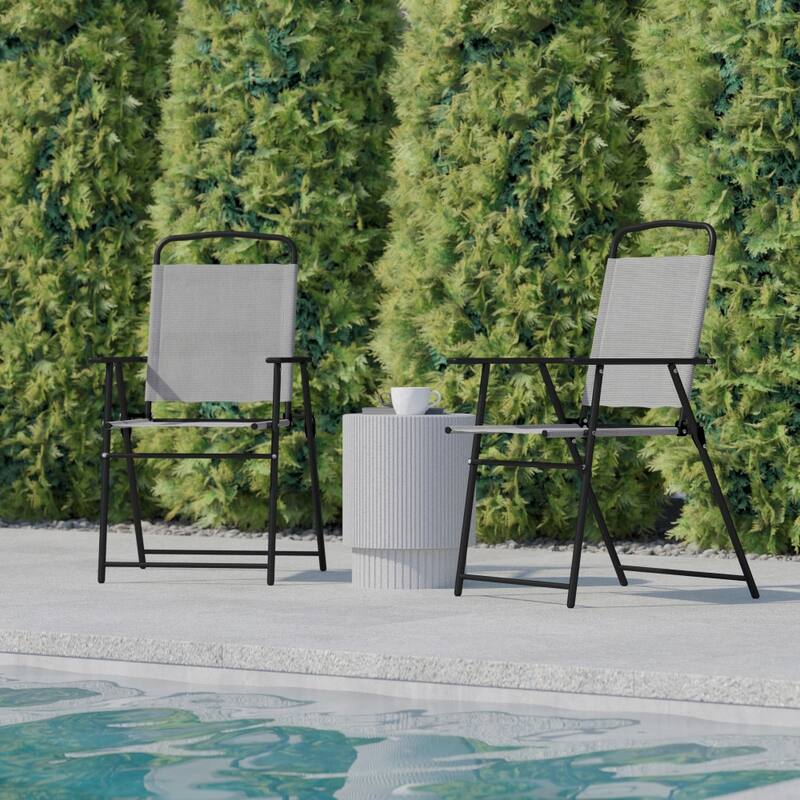 Set of 2 All-Weather Textilene Patio Sling Chairs with Armrests