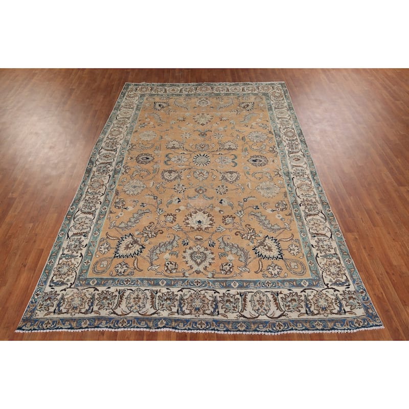 Floral Tabriz Vintage Persian Area Rug Hand-Knotted Wool Carpet - 7'5" x 10'9"