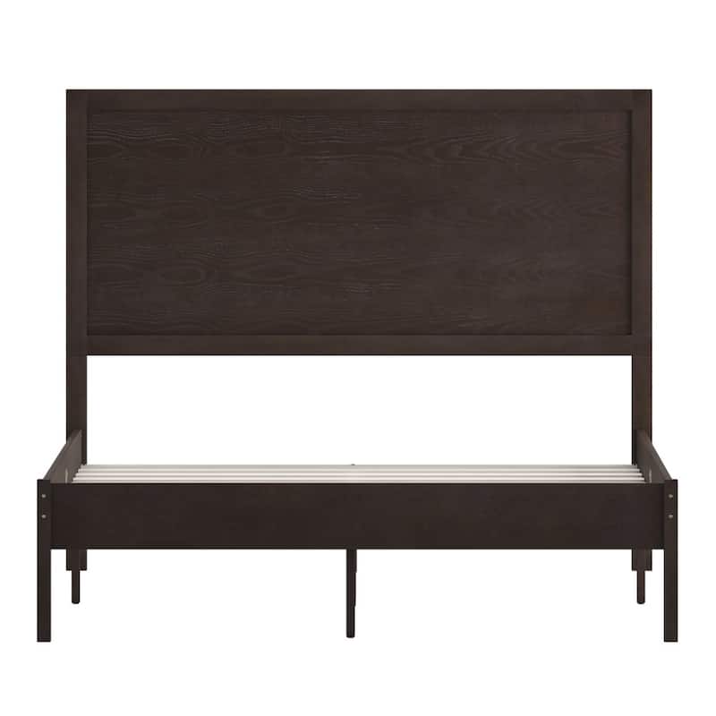 Solid Wood Platform Bed with Headboard and Wooden Slats