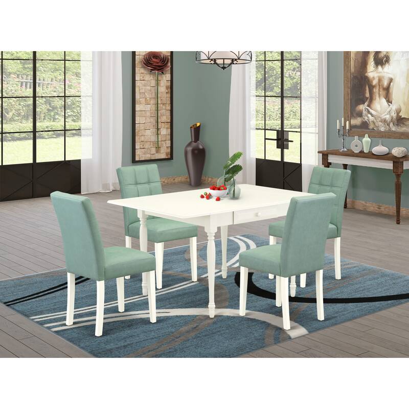 East West Furniture Dining Set Consists of a Rectangle Kitchen Table and Chairs, Linen White (Pieces Options) - MZAS5-LWH-43