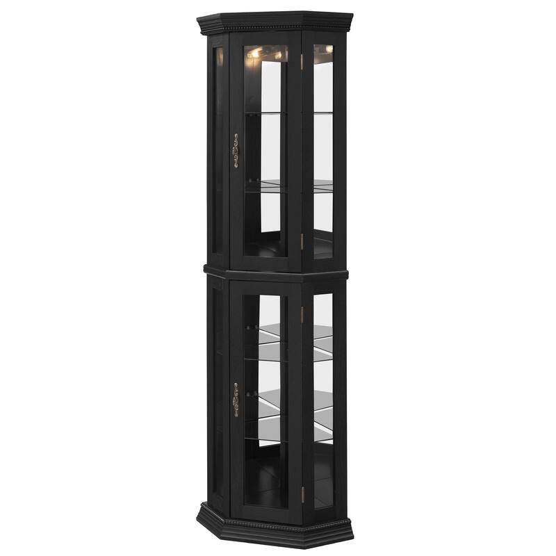 GDFStudio - Traditional Storage Corner Curio Cabinet with Lighted Glass Shelves