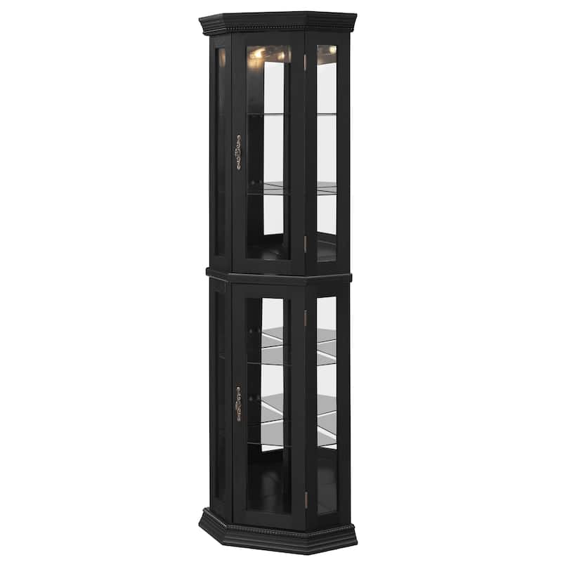 Lighted Corner Curio Cabinet with Tempered Glass Doors, Floor Standing Display Cabinet, China Cabinet with Adjustable Shelves