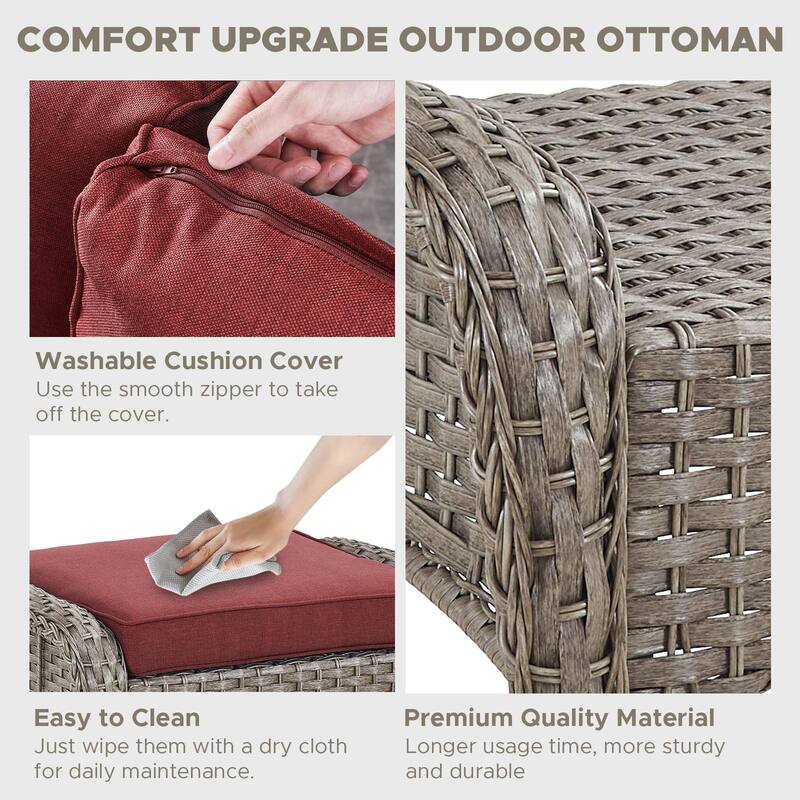 Outdoor Swivel Chairs with Side Table and Ottomans