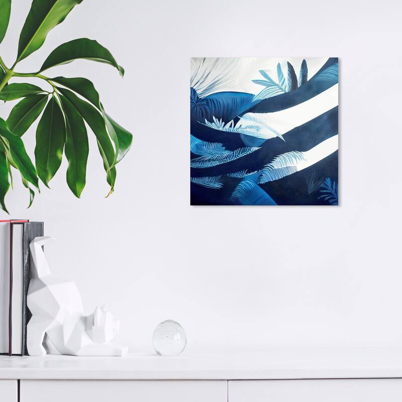 Wynwood Studio Canvas Floral and Botanical Rippling Hills Blue Blue and Tropical Wall Art Canvas Print - Blue, White - 12 x 12