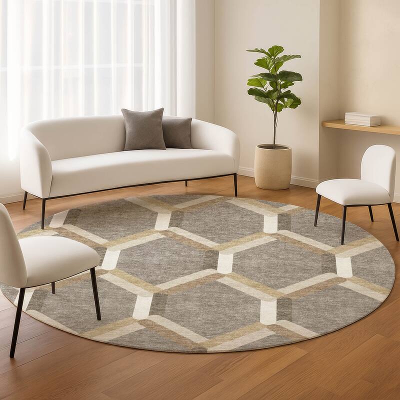 Machine Washable Indoor/ Outdoor Modern Trellis Chantille Rug