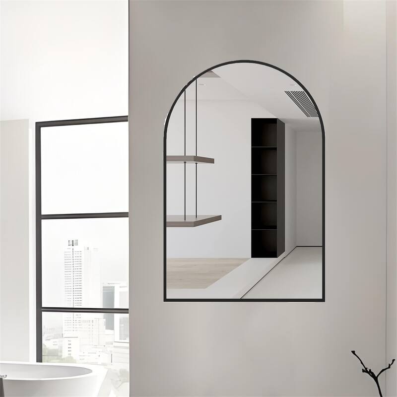 24"x32" Metal Framed Arched Mirror with Shatterproof Film and Hooks