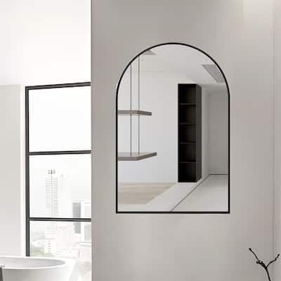 24"x32" Metal Framed Arched Mirror with Shatterproof Film and Hooks