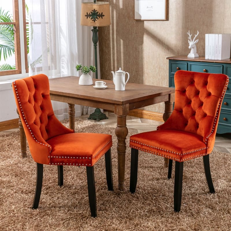 Tufted Velvet Dining Chairs with Nailhead Trim (Set of 2)
