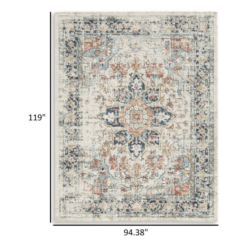 Jerry 8 x 10 Area Rug, Indoor Outdoor, Medallion, Polyester, Ivory Orange - 8 x 10
