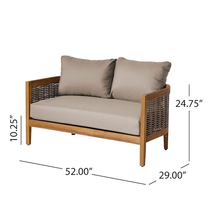 Christopher Knight Home Burchett Acacia Wood Outdoor Loveseat and Coffee Table Set with Optional Sunbrella Cushions