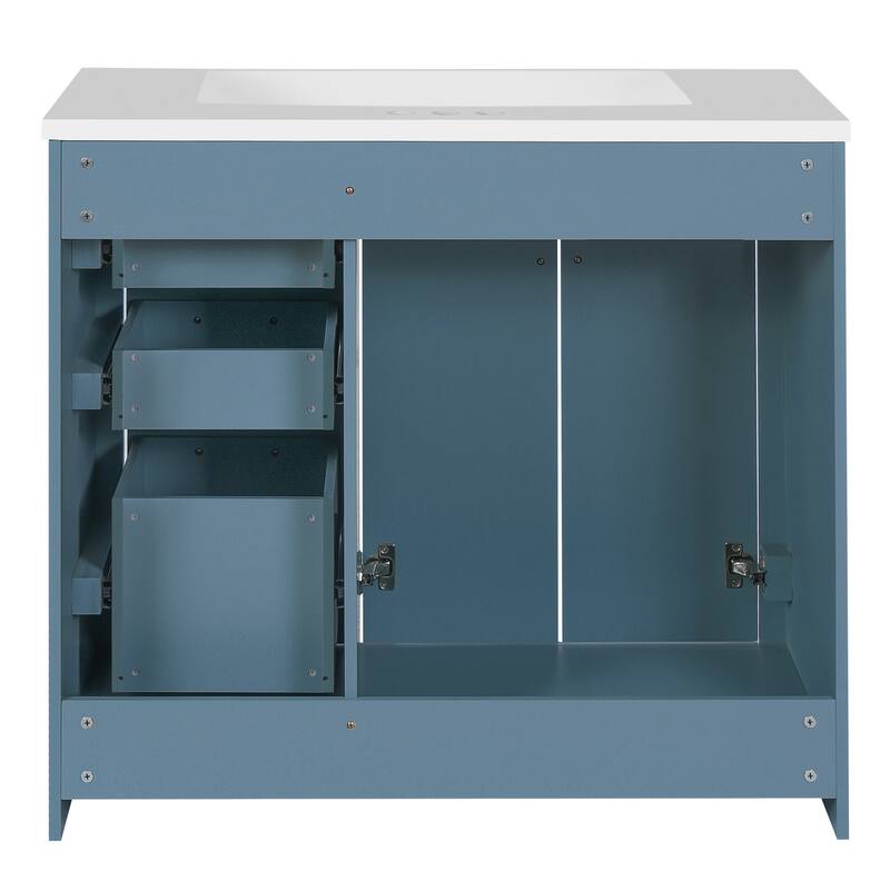 Roomfitters 36 Inch Bathroom Vanity with Ceramic Sink Combo, Solid Wood Frame Freestanding Storage Cabinet with 3 Drawers