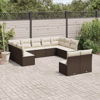 vidaXL Garden Sofa Set Brown, Cream - 24.4 x 24.4 x 27.2