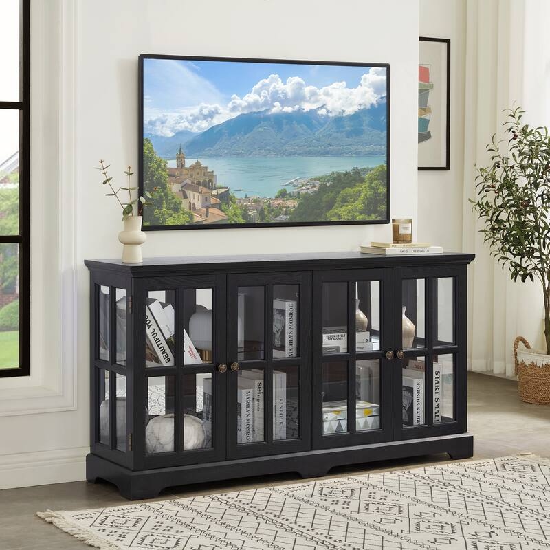 LED Curio Display Cabinet Antique Display Cabinet with Glass Doors - Black