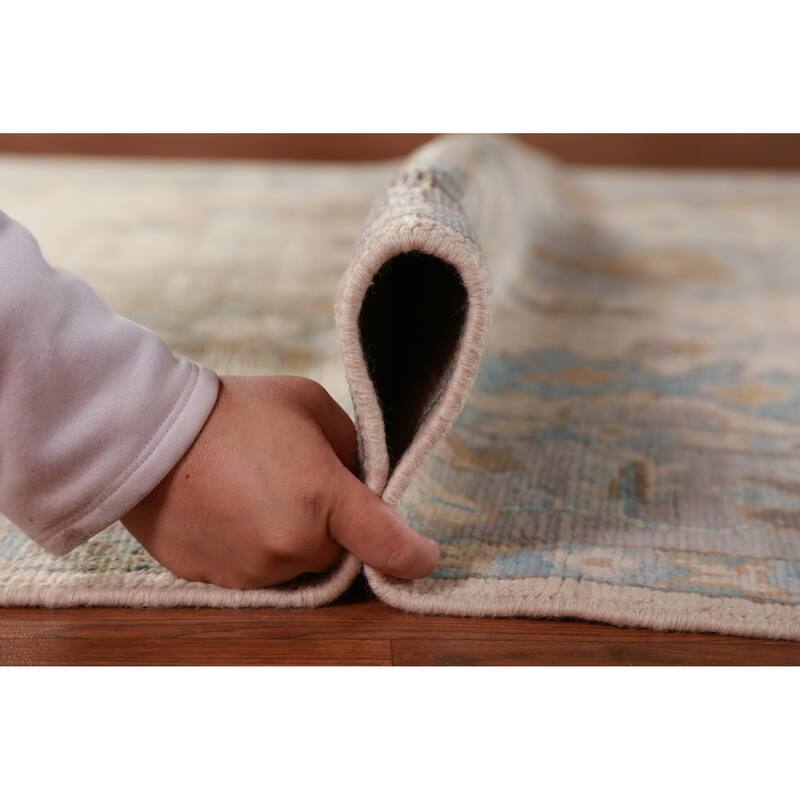 Hand Knotted Oriental 100% Wool Carpet Transitional All-Over Beige & Ivories Oushak Area Rug - 9' 0'' X 6' 1''