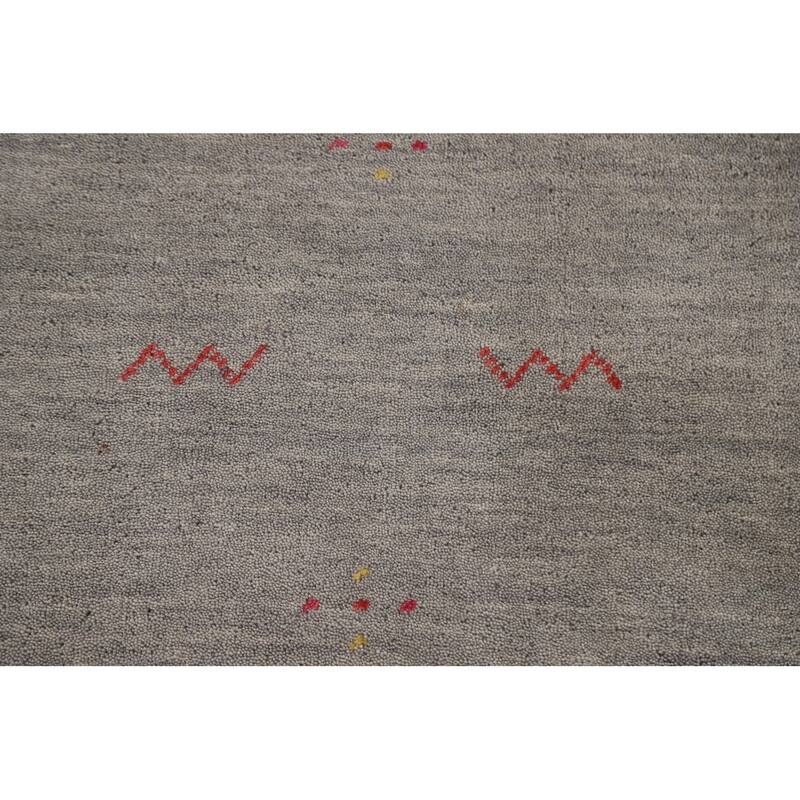 Tribal Gabbeh Area Rug Hand-Knotted Beige Wool Carpet - 8'1"x 9'8"