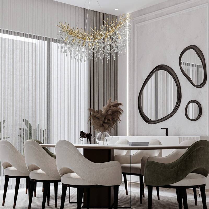 Modern Branch Crystal Linear Chandelier, 1100-1830mm Dining Pendant Light