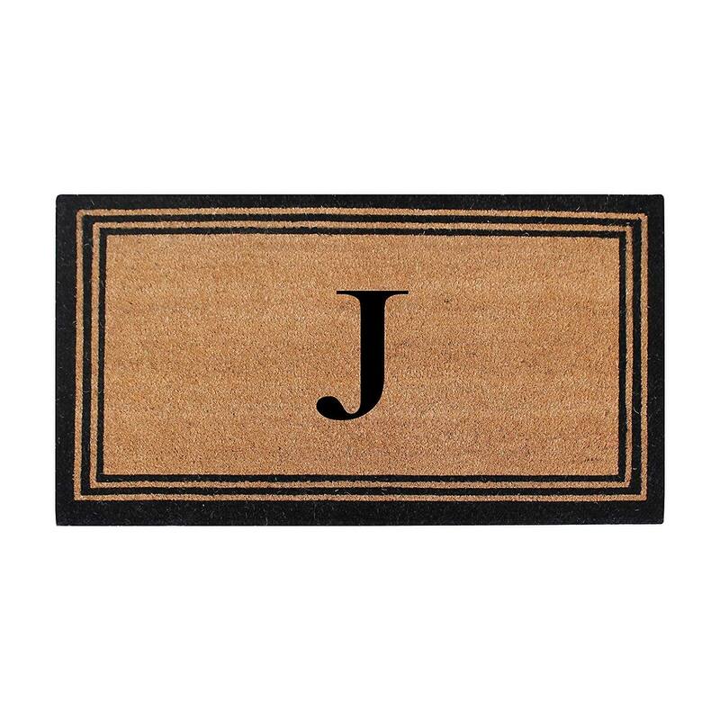A1HC Pure Natural Coir Monogrammed Heavy Duty PVC Backing Doormat - 18" X 30" - Monogrammed J