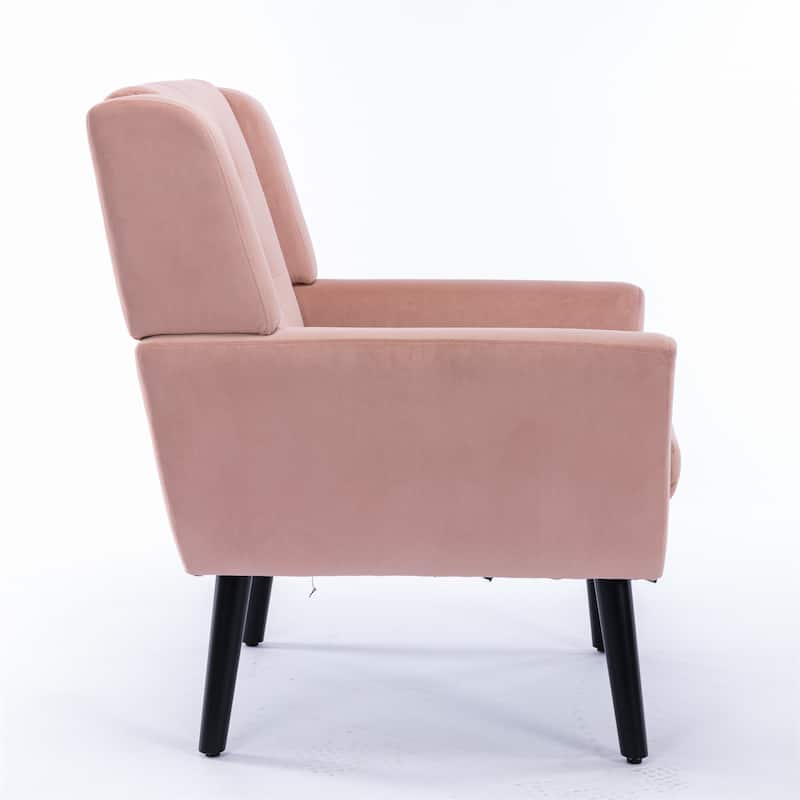 Pink Velvet 29.53" Buttons Tufted Accent Chair with Black Legs