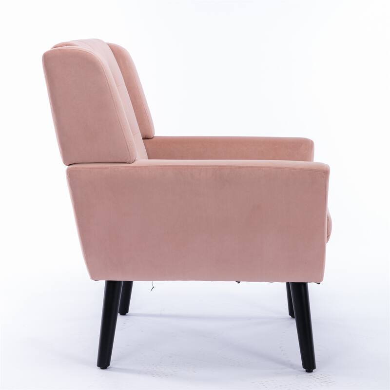 Pink Velvet Modern 29.53" Upholstered Buttons Tufted Accent Chair with Black Solid Wood Legs