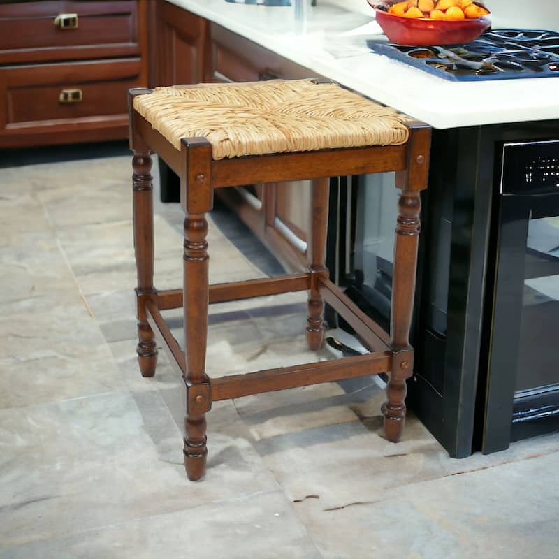 HomeRoots 24" Natural And Chestnut Solid Wood Backless Counter Height Bar Chair With Footrest - 16.5