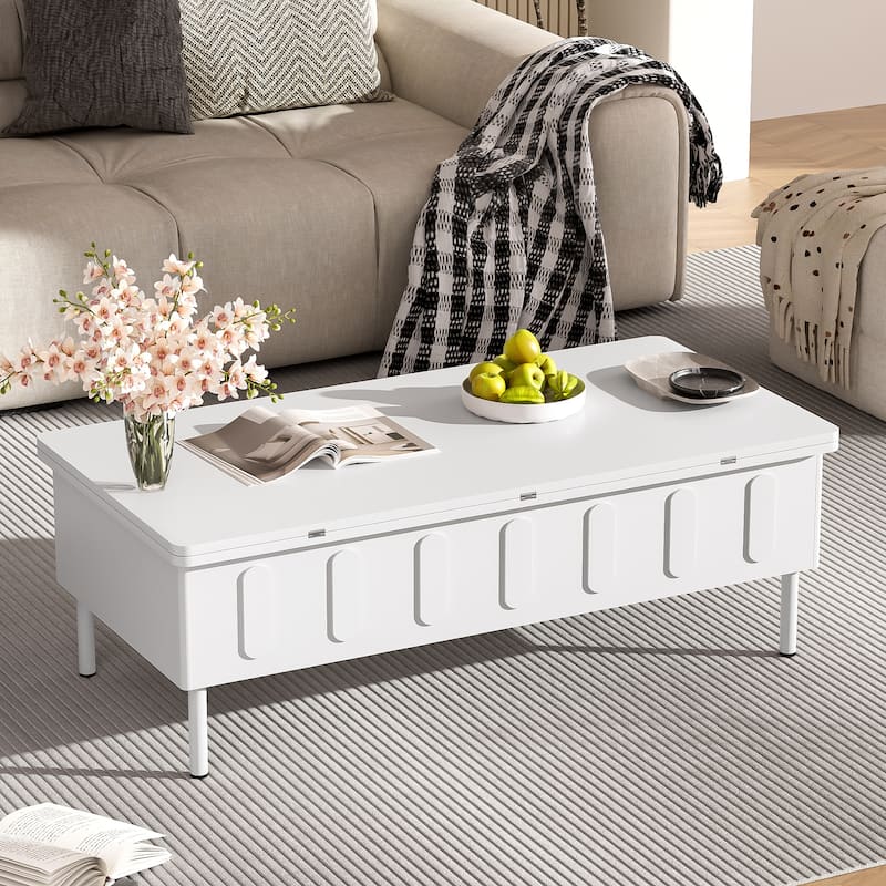Roomfitters Lift-Top Coffee Table with 2 Drawers and Foldable Top, Hidden Storage Compartment, Adjustable Center Table